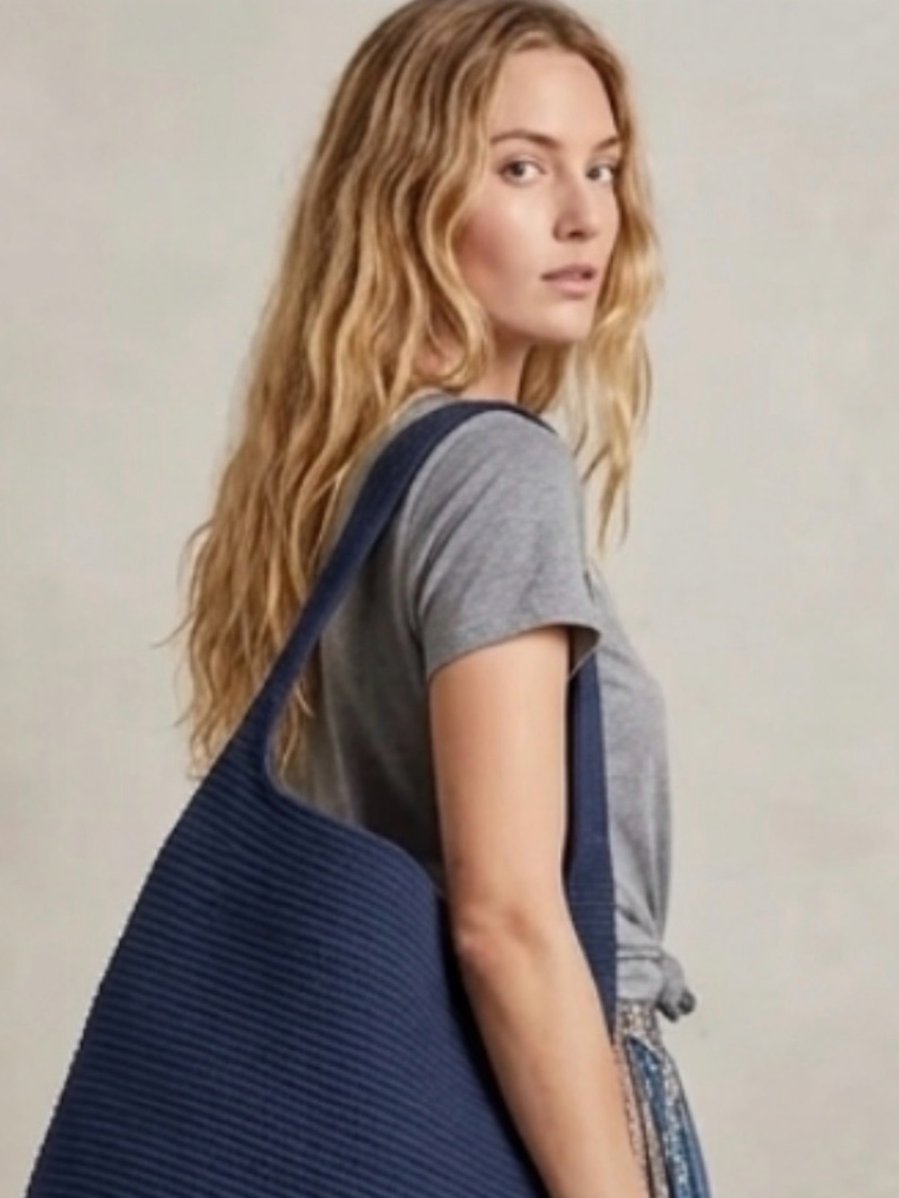 NWT Navy Blue Coiled Rope Weave Hobo Tote Bag Slouchy Shoulder Bag
